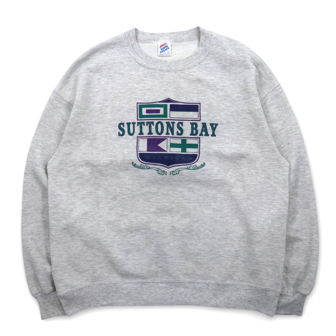 Made in USA 90s JERZEES SUPER SWEATS College Print Sweatshirt L Grey Cotton SUTTONS BAY