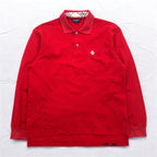 BURBERRY GOLF Long Sleeve Polo Shirt S Red Cotton Chest Pocket One Point Logo Embroidery