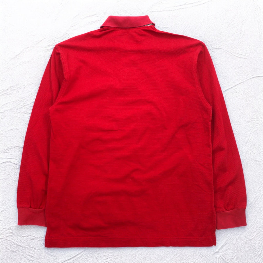 BURBERRY GOLF Long Sleeve Polo Shirt S Red Cotton Chest Pocket One Point Logo Embroidery