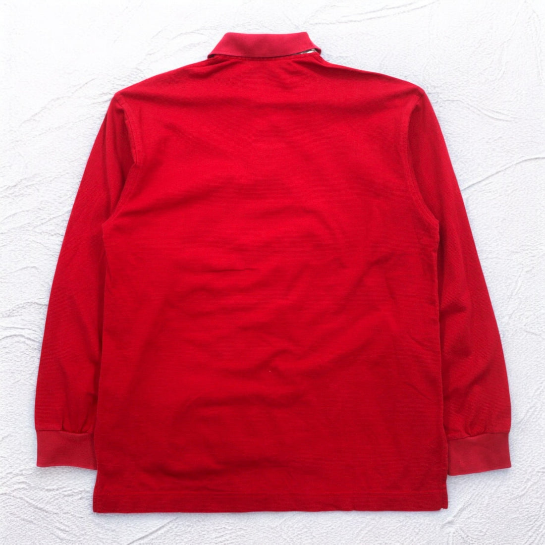 BURBERRY GOLF Long Sleeve Polo Shirt S Red Cotton Chest Pocket One Point Logo Embroidery