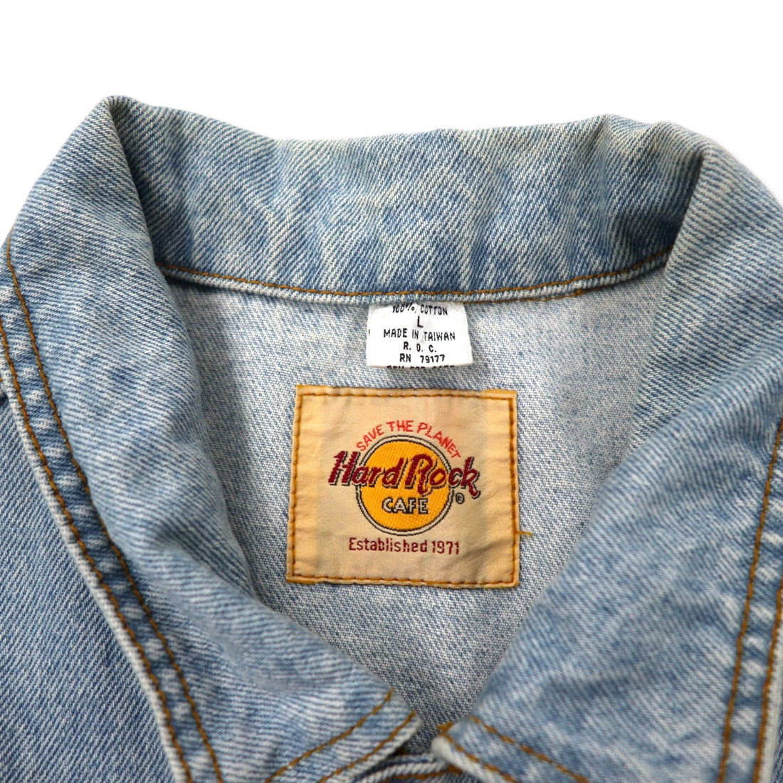 Hard Rock Cafe 90年代 デニムジャケット Gジャン L ブルー アイスウォッシュ コットン バックロゴ刺繍