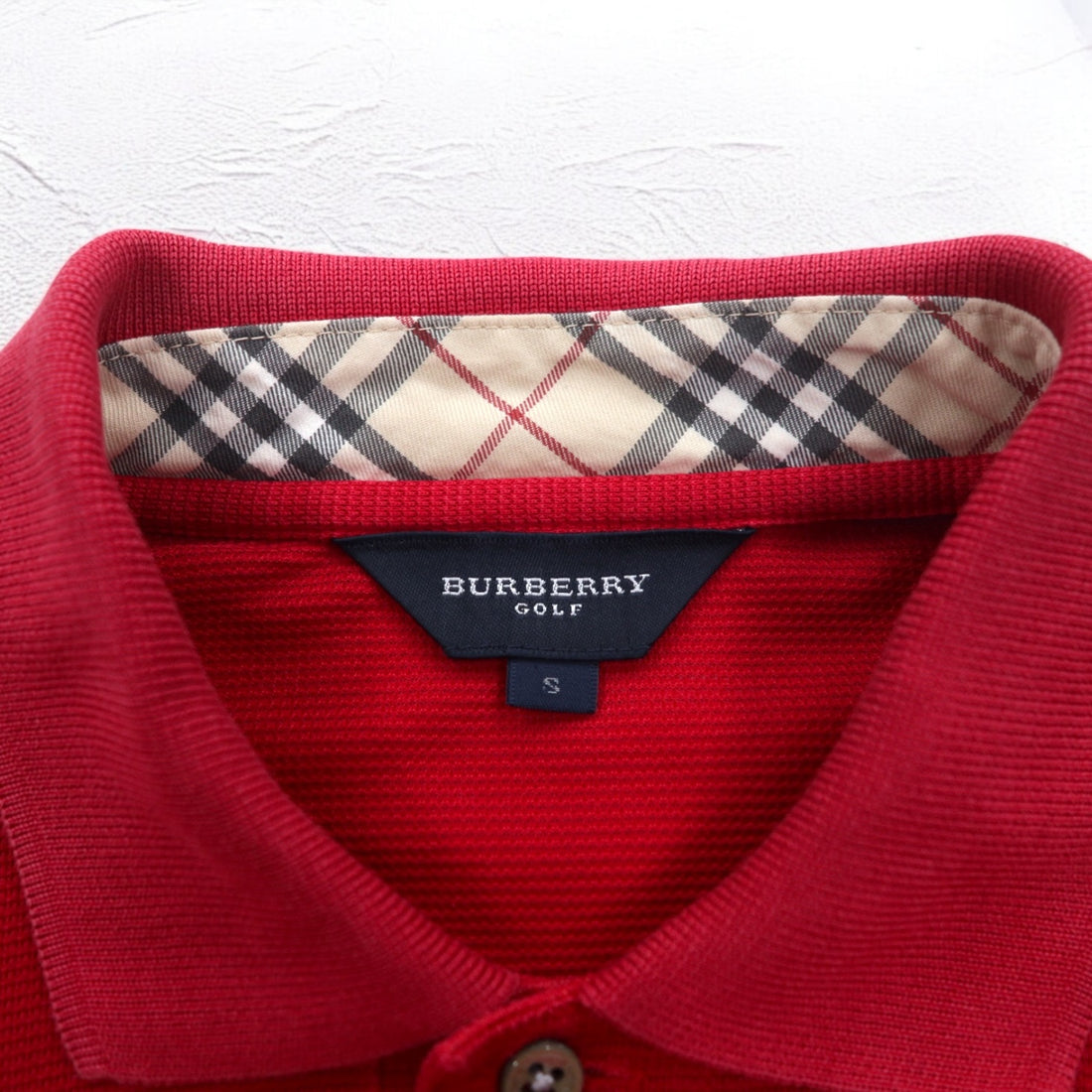 BURBERRY GOLF Long Sleeve Polo Shirt S Red Cotton Chest Pocket One Point Logo Embroidery