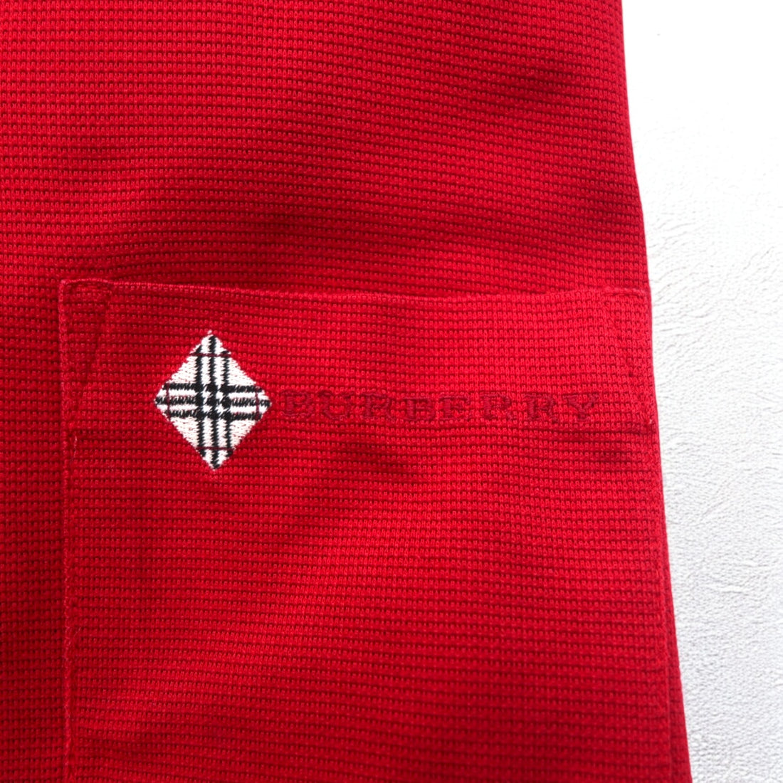 BURBERRY GOLF Long Sleeve Polo Shirt S Red Cotton Chest Pocket One Point Logo Embroidery