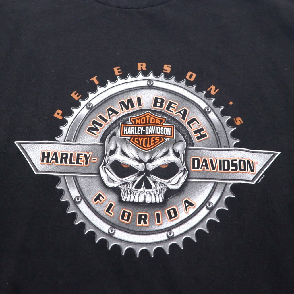 HARLEY DAVIDSON スカル 両面プリント Tシャツ 3XL ビッグサイズ ブラック コットン MIAMI BEACH