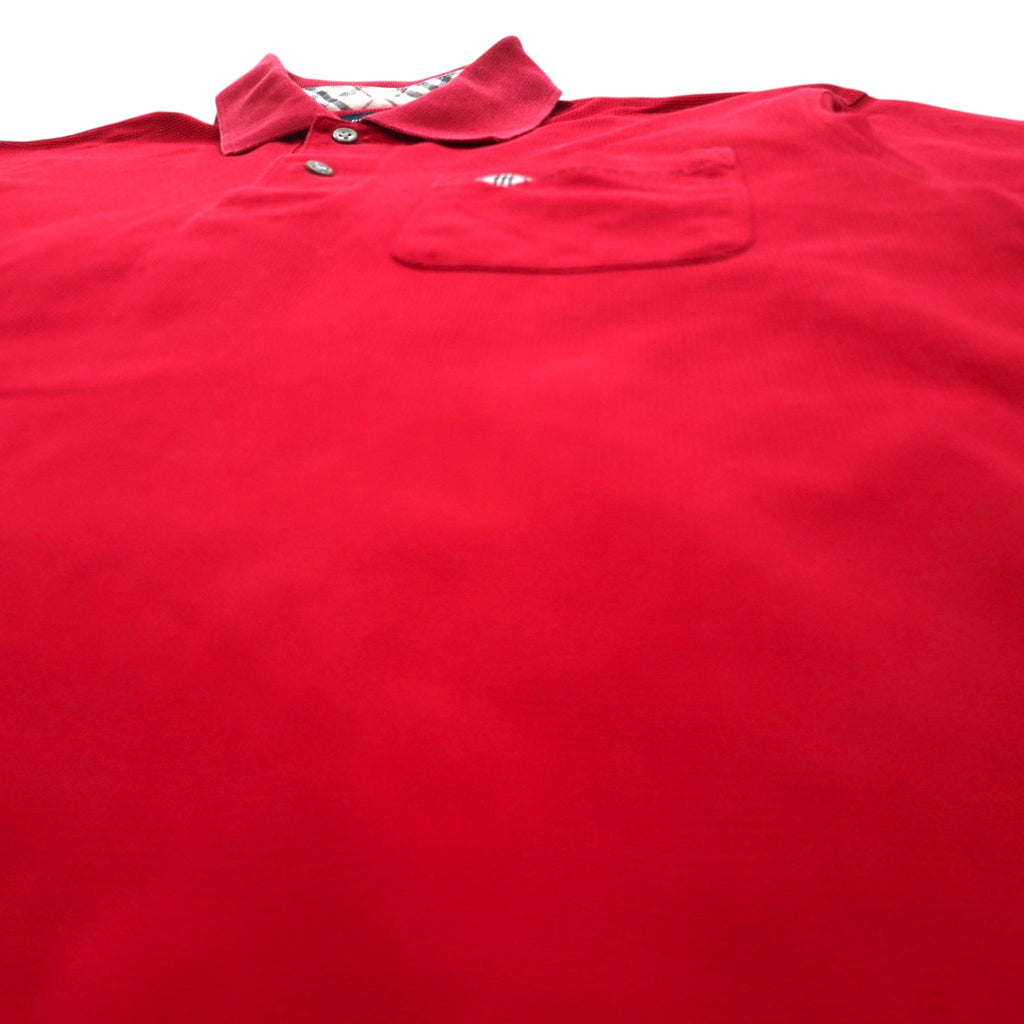 BURBERRY GOLF Long Sleeve Polo Shirt S Red Cotton Chest Pocket One Point Logo Embroidery