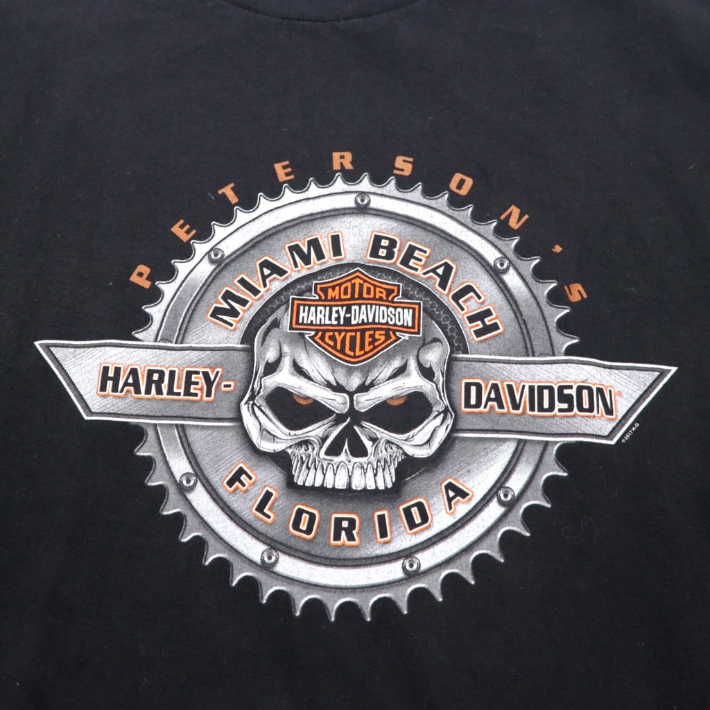HARLEY DAVIDSON スカル 両面プリント Tシャツ 3XL ビッグサイズ ブラック コットン MIAMI BEACH