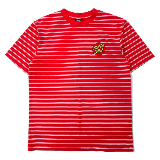 日本然リトテ-古着オンライン-SANTA CRUZ ボーダー Tシャツ L レッド コットン ストレッチ ワンポイントロゴ 刺繍-SANTA CRUZ Striped T-Shirt L Red Cotton Stretch One Point Logo Embroidery