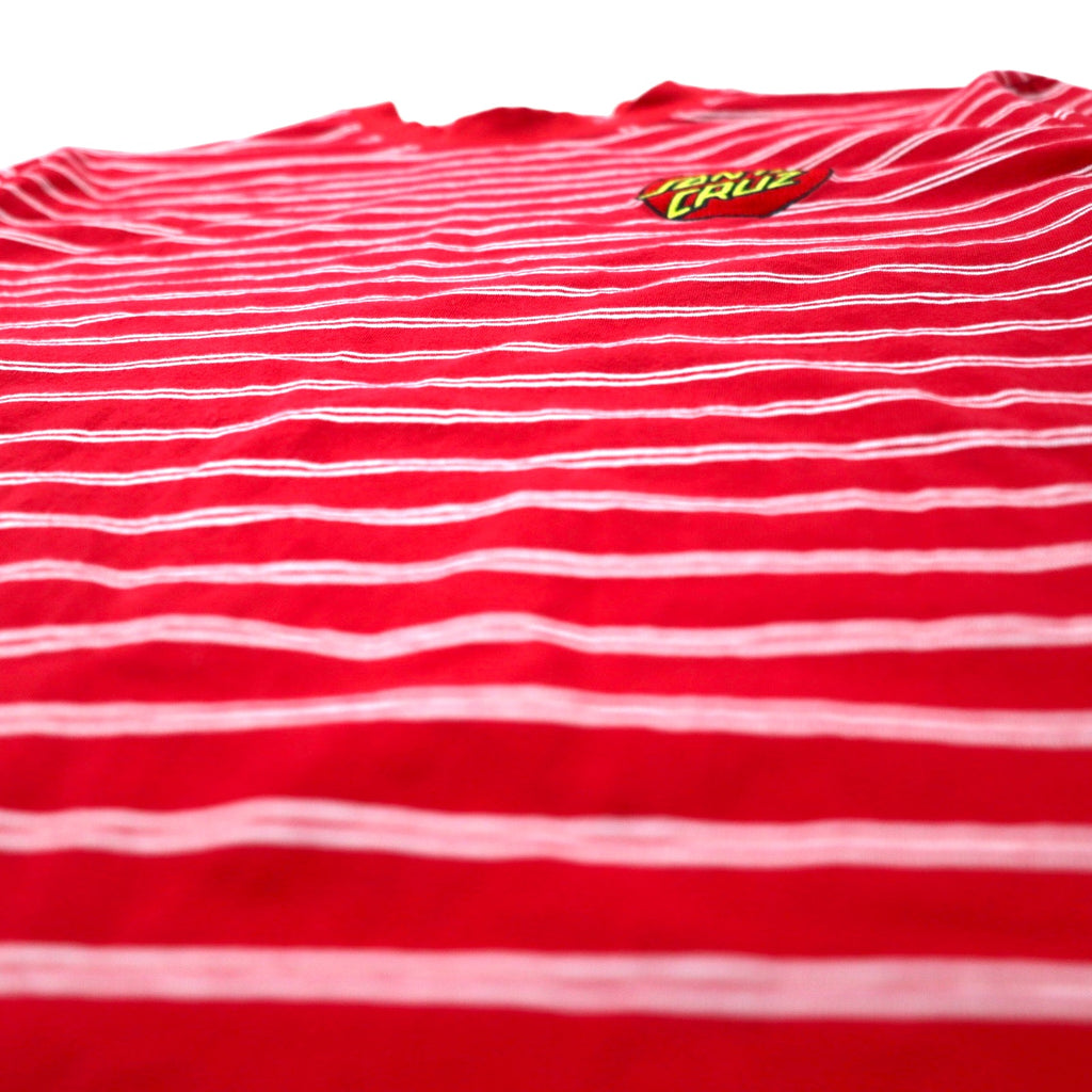 SANTA CRUZ ボーダー Tシャツ L レッド コットン ストレッチ ワンポイントロゴ 刺繍