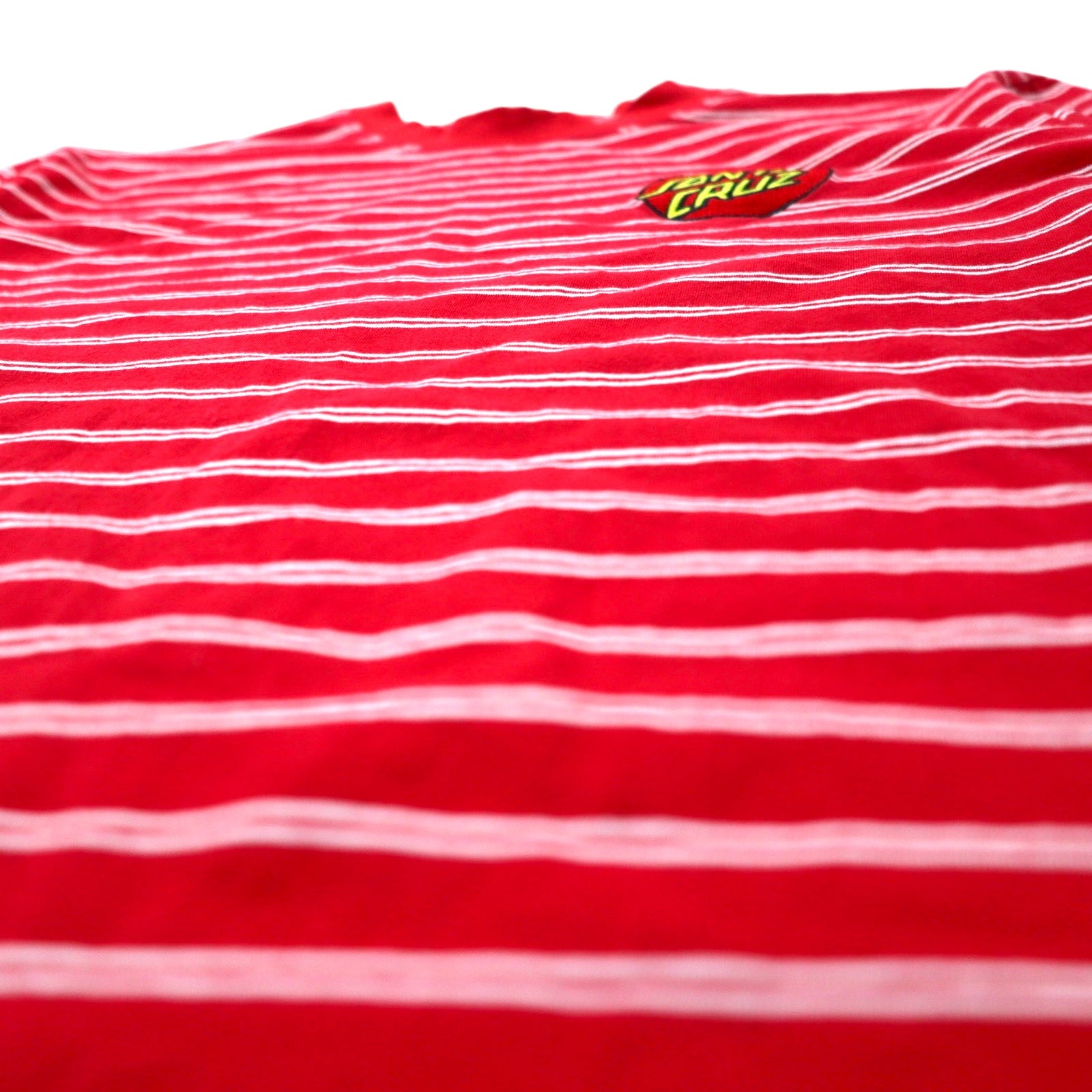 SANTA CRUZ ボーダー Tシャツ L レッド コットン ストレッチ ワンポイントロゴ 刺繍