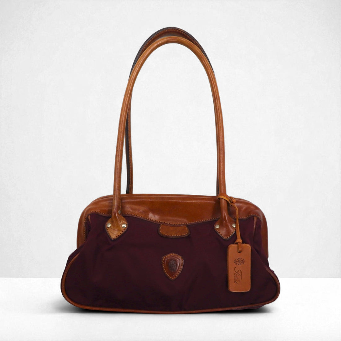 Felisi Shoulder Bag Tote Bag in Purple Nylon with Leather Trim, 0014, Made in Italy