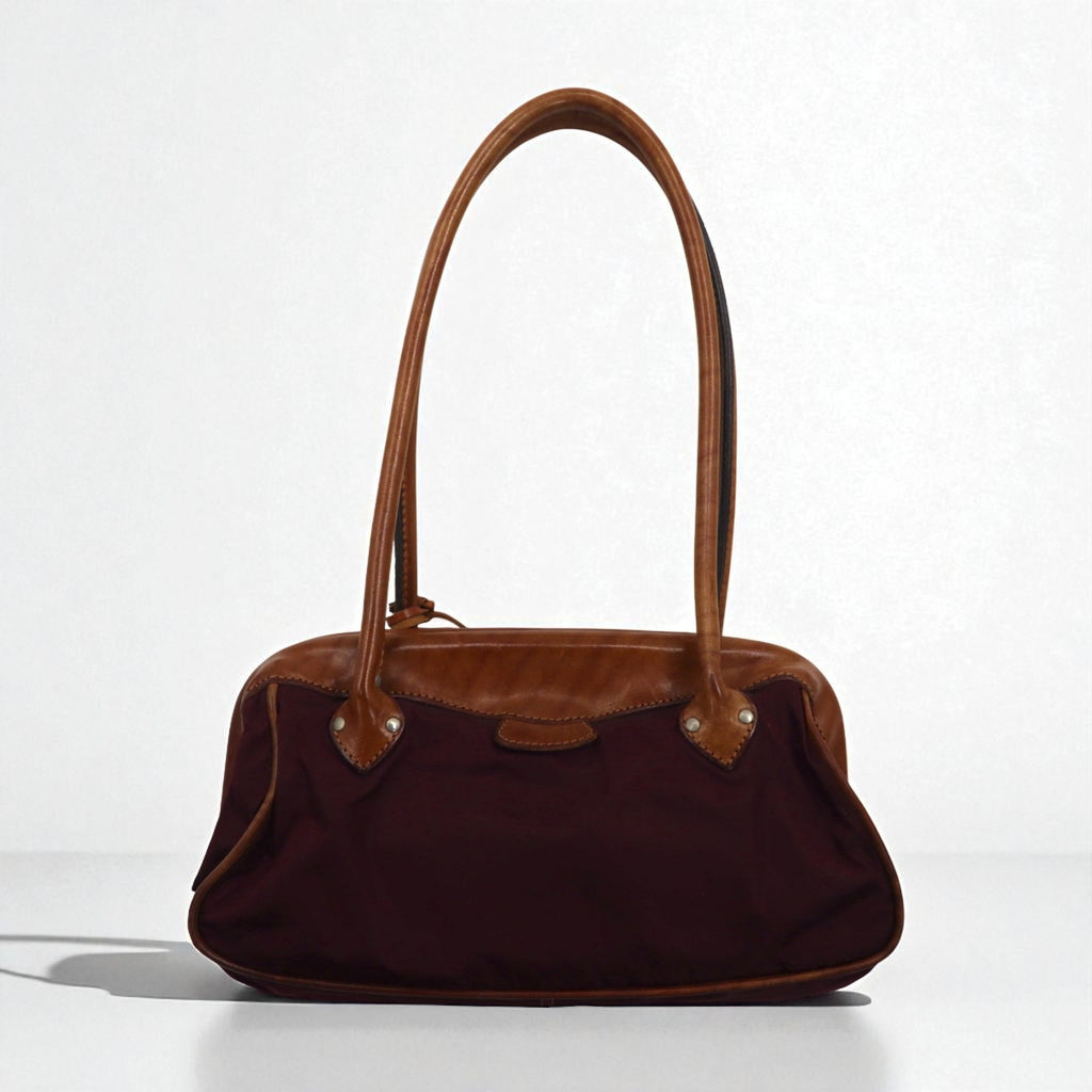 Felisi Shoulder Bag Tote Bag in Purple Nylon with Leather Trim, 0014, Made in Italy