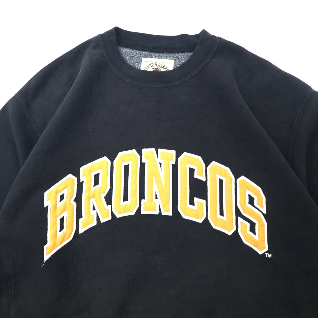 STEVE &amp; BARRY'S Reverse Weave Sweatshirt L Black Cotton Paki Cotton Brushed Back NFL BRONCOS Big Size