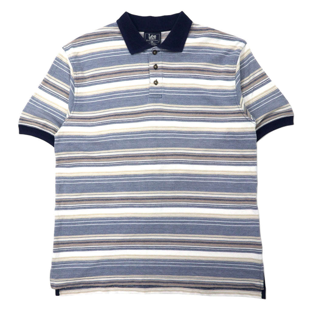 日本然リトテ-古着オンライン-Lee SPORT 90年代 ボーダー ポロシャツ L ブルー マルチカラー コットン-Lee SPORT 90's Striped Polo Shirt L Blue multi color Cotton