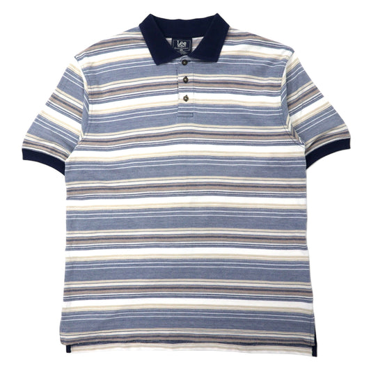 日本然リトテ-古着オンライン-Lee SPORT 90年代 ボーダー ポロシャツ L ブルー マルチカラー コットン-Lee SPORT 90's Striped Polo Shirt L Blue multi color Cotton