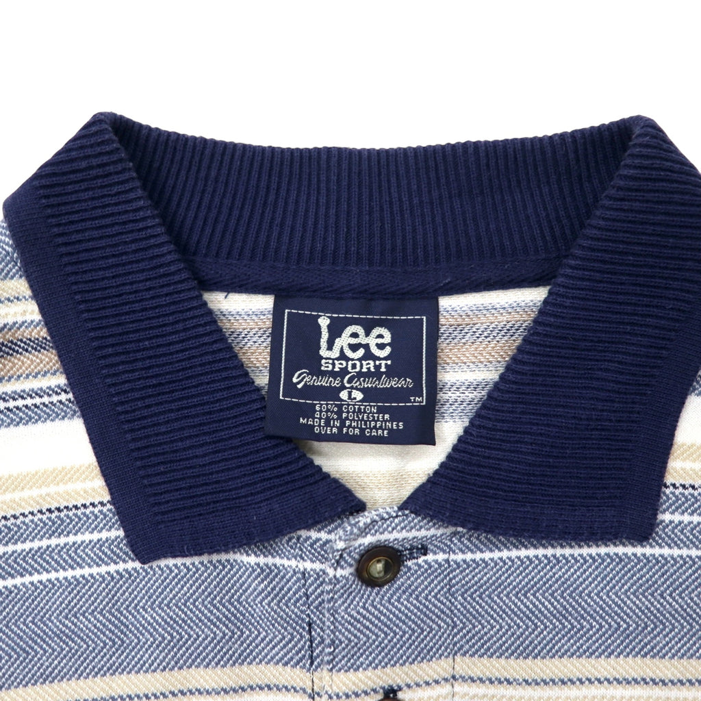 Lee SPORT 90s Striped Polo Shirt, Large, Blue, Multicolor, Cotton