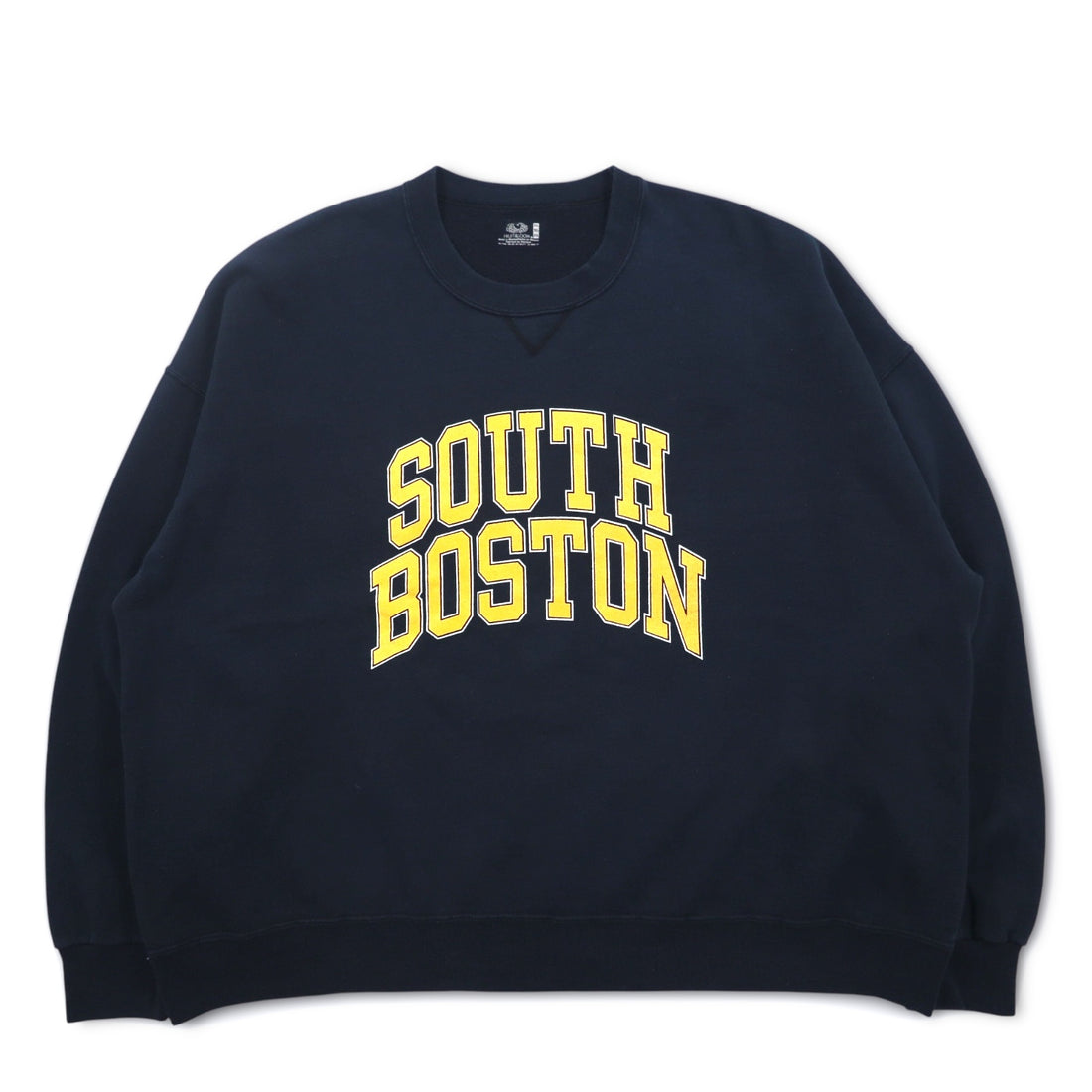 90s FRUIT OF THE LOOM College Print Sweatshirt 3XL Navy SOUTH BOSTON Arch Logo Front V Made in Mexico