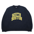 90s FRUIT OF THE LOOM College Print Sweatshirt 3XL Navy SOUTH BOSTON Arch Logo Front V Made in Mexico