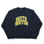 90s FRUIT OF THE LOOM College Print Sweatshirt 3XL Navy SOUTH BOSTON Arch Logo Front V Made in Mexico