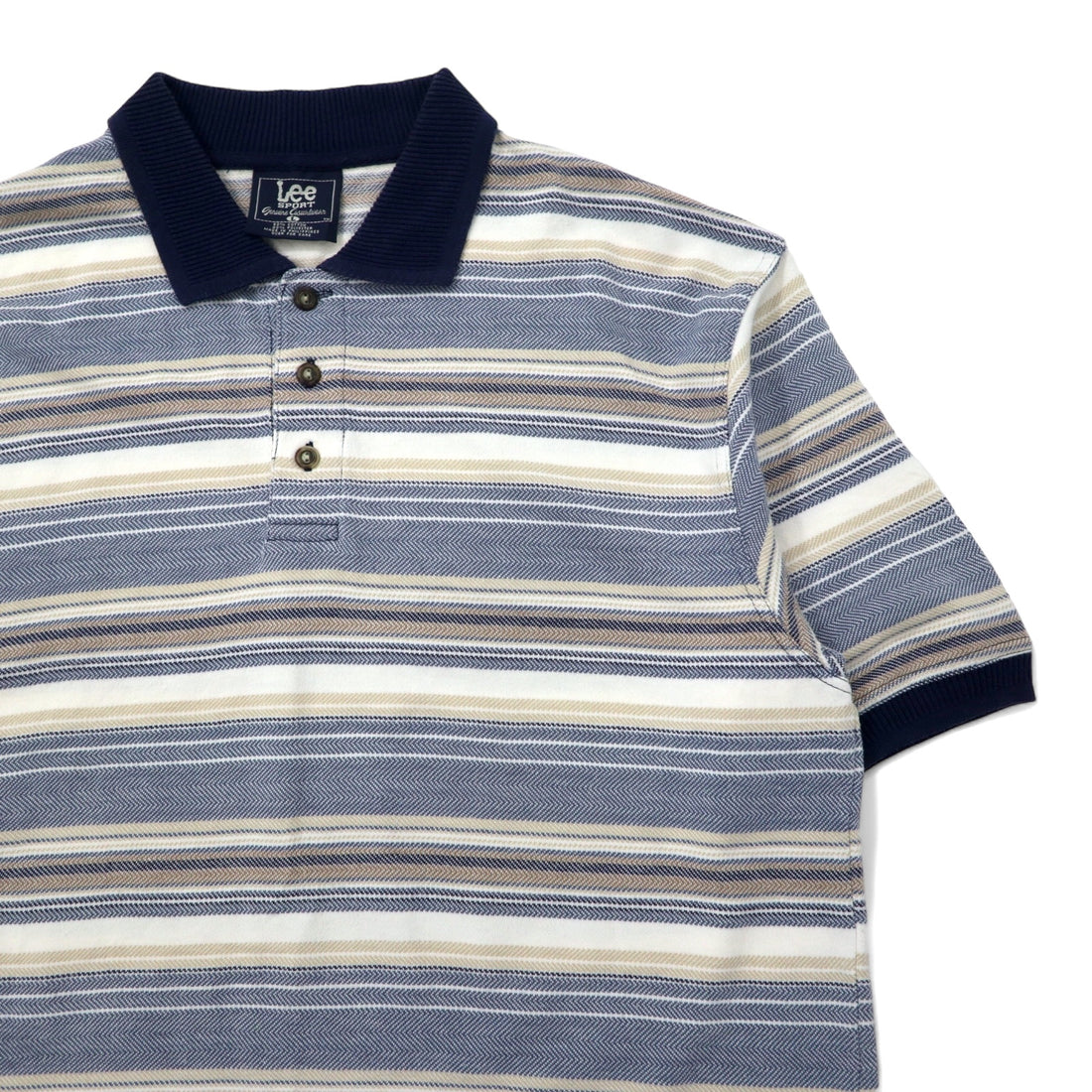 Lee SPORT 90s Striped Polo Shirt, Large, Blue, Multicolor, Cotton