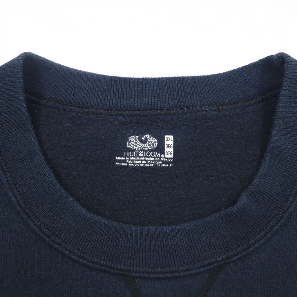 90s FRUIT OF THE LOOM College Print Sweatshirt 3XL Navy SOUTH BOSTON Arch Logo Front V Made in Mexico