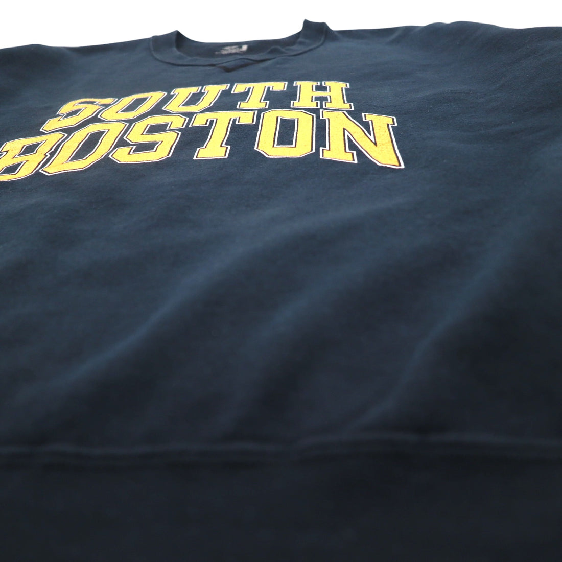 90s FRUIT OF THE LOOM College Print Sweatshirt 3XL Navy SOUTH BOSTON Arch Logo Front V Made in Mexico