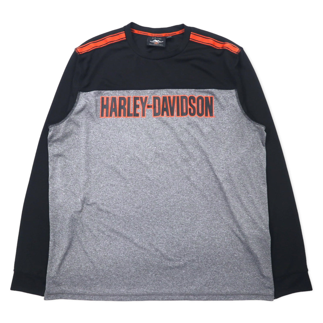 日本然リトテ-古着オンライン-HARLEY DAVIDSON パフォーマンス ロングスリーブ Tシャツ ロンT XL グレー ポリエステル ロゴプリント-HARLEY DAVIDSON Performance Long Sleeve T-Shirt Long T-XL Gray Polyester Logo Print
