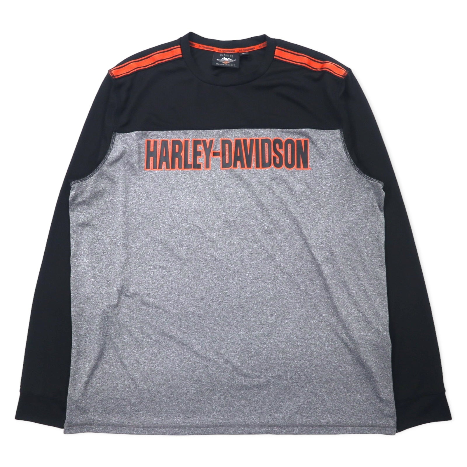 日本然リトテ-古着オンライン-HARLEY DAVIDSON パフォーマンス ロングスリーブ Tシャツ ロンT XL グレー ポリエステル ロゴプリント-HARLEY DAVIDSON Performance Long Sleeve T-Shirt Long T-XL Gray Polyester Logo Print