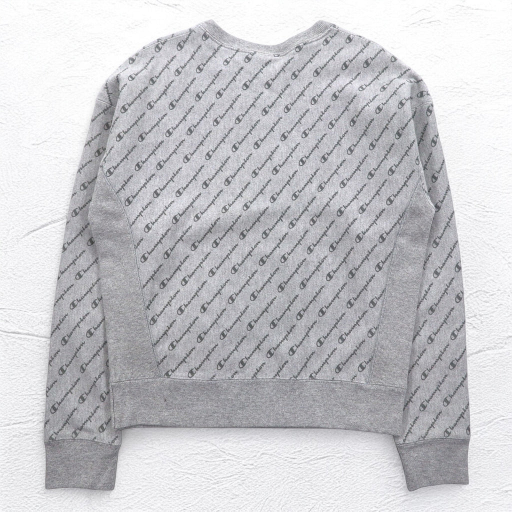 Champion Reverse Weave All-Over Print Sweatshirt, XL, Gray, Blue Single Tag, Reprint, Made in Honduras