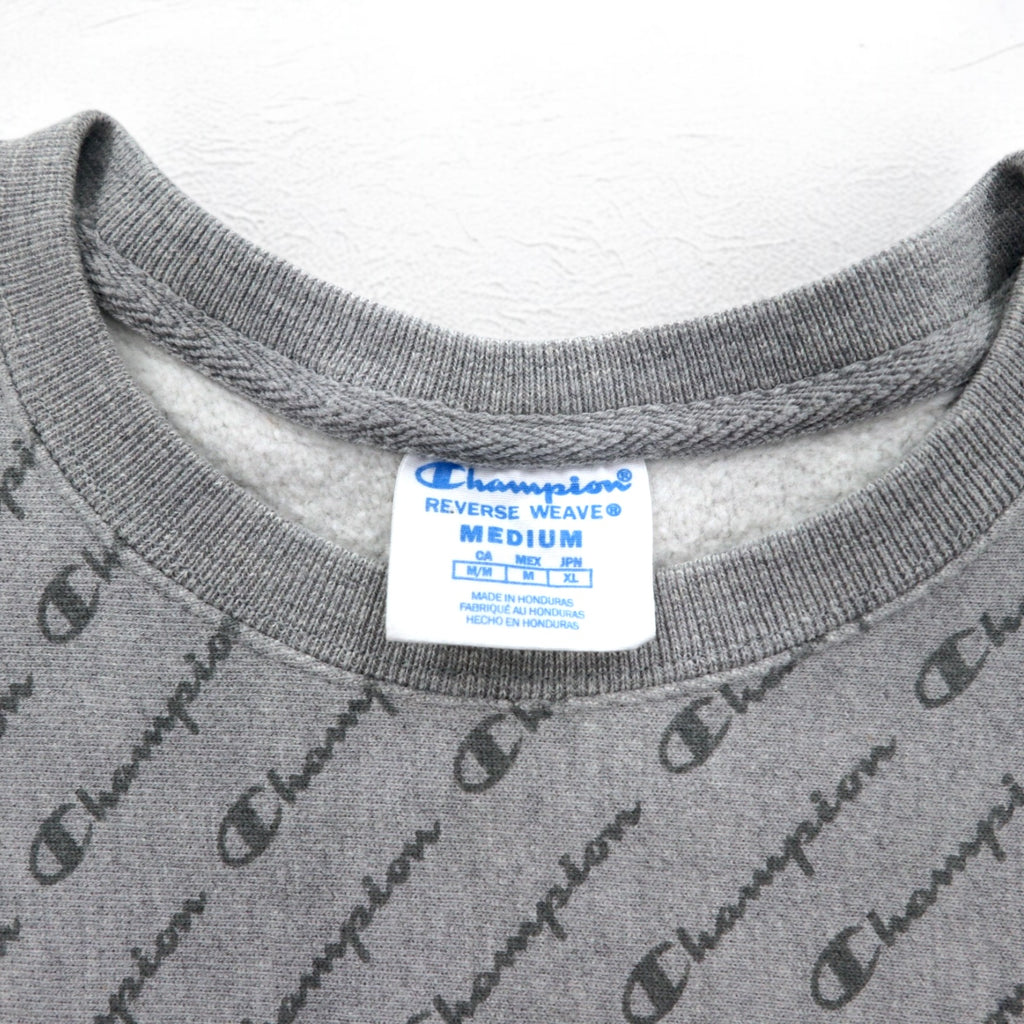 Champion Reverse Weave All-Over Print Sweatshirt, XL, Gray, Blue Single Tag, Reprint, Made in Honduras
