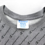 Champion Reverse Weave All-Over Print Sweatshirt, XL, Gray, Blue Single Tag, Reprint, Made in Honduras