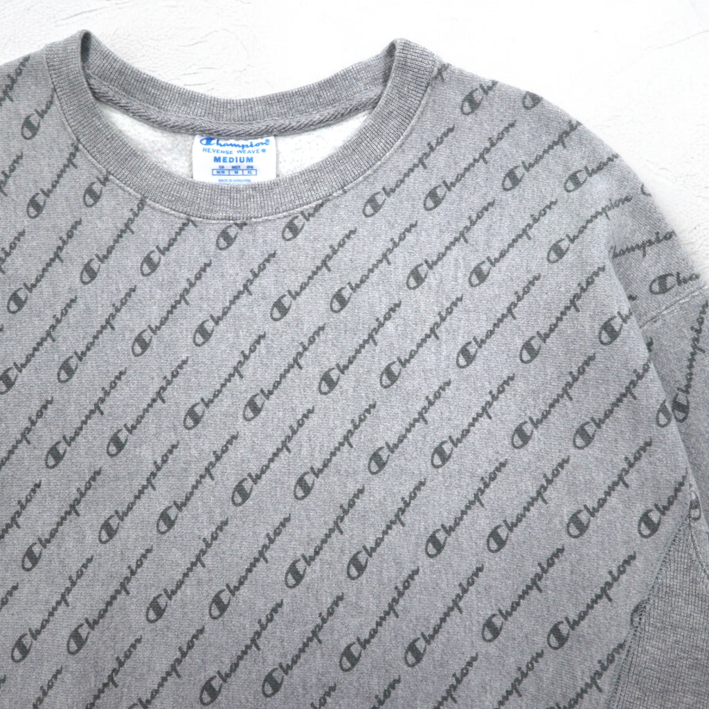 Champion Reverse Weave All-Over Print Sweatshirt, XL, Gray, Blue Single Tag, Reprint, Made in Honduras