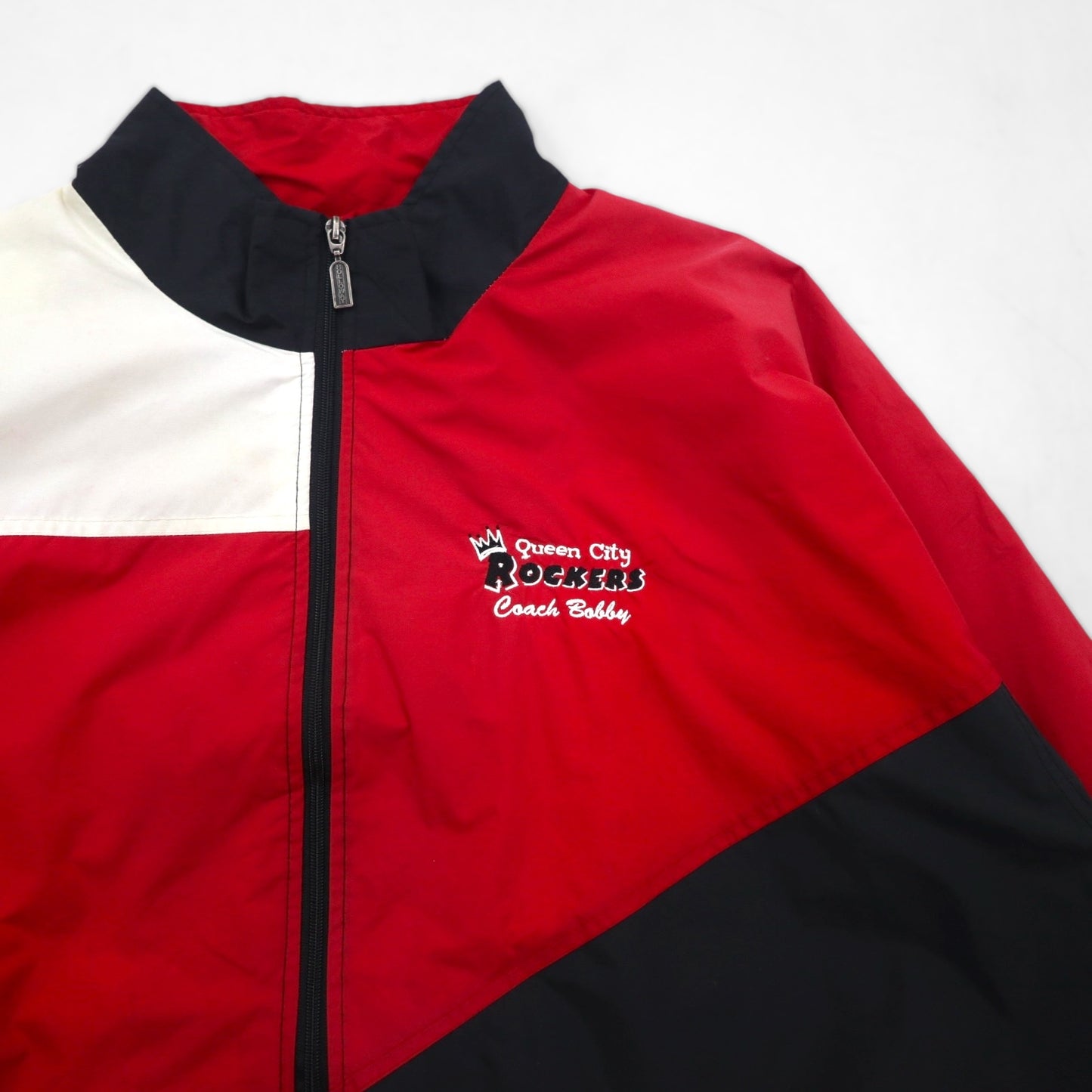 90s Vintage Windbreaker Holloway 90s Nylon Jersey Jacket, Size XL, Crazy Pattern, Color Block, Queen City Rockers