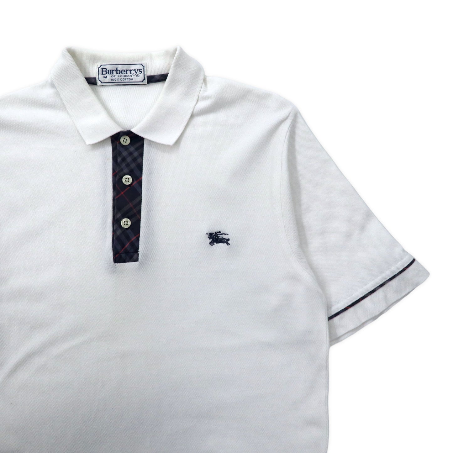 BURBERRYS Polo Shirt M White CHECKED Switch Cotton One Point