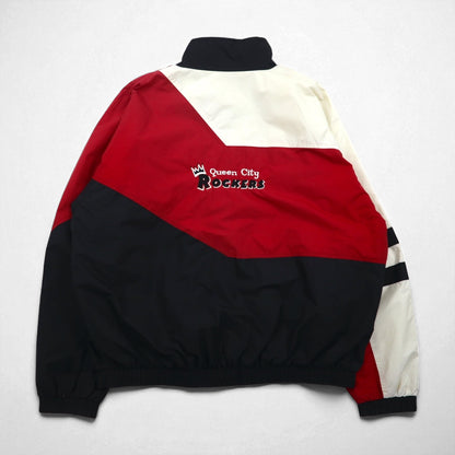 90s Vintage Windbreaker Holloway 90s Nylon Jersey Jacket, Size XL, Crazy Pattern, Color Block, Queen City Rockers