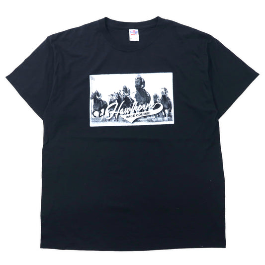 日本然リトテ-古着オンライン-JERZEES フォトプリント Tシャツ XL ブラック コットン Hawthorne RACE COURSE 競馬 ビッグサイズ-