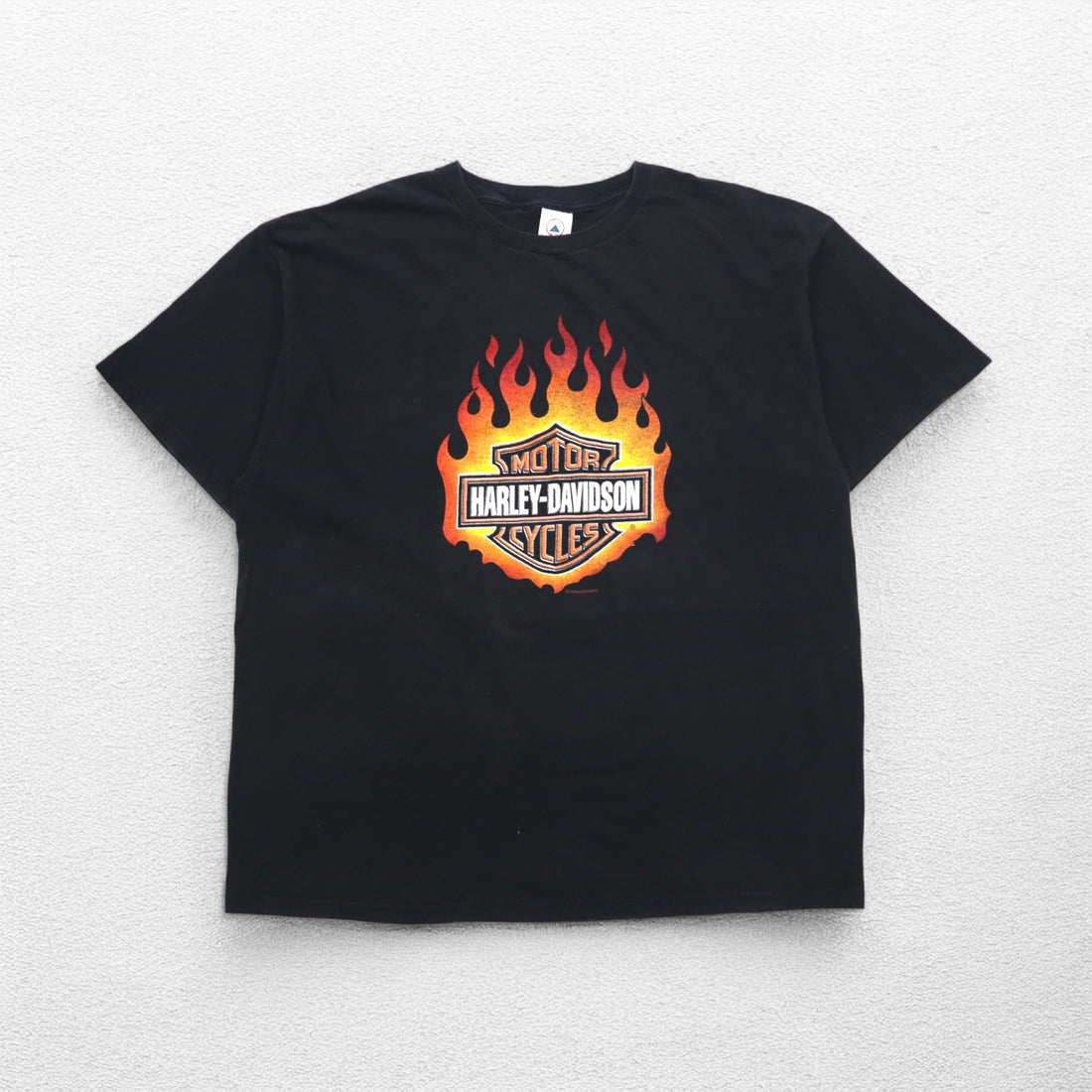 HARLEY DAVIDSON USA製 DELTA ボディ ファイヤーパターン Tシャツ 2XL ブラック ロゴプリント PRO WEIGHT