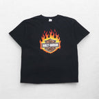 HARLEY DAVIDSON USA製 DELTA ボディ ファイヤーパターン Tシャツ 2XL ブラック ロゴプリント PRO WEIGHT