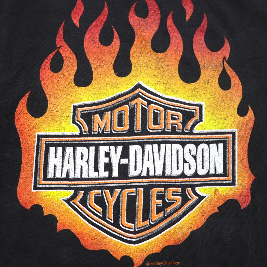 HARLEY DAVIDSON USA製 DELTA ボディ ファイヤーパターン Tシャツ 2XL ブラック ロゴプリント PRO WEIGHT