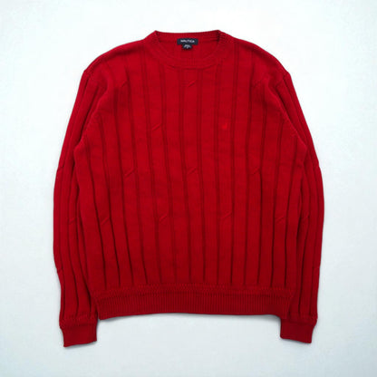 NAUTICA 90s Cable Knit Cotton Knit Sweater, Size L, Red, Low Gauge
