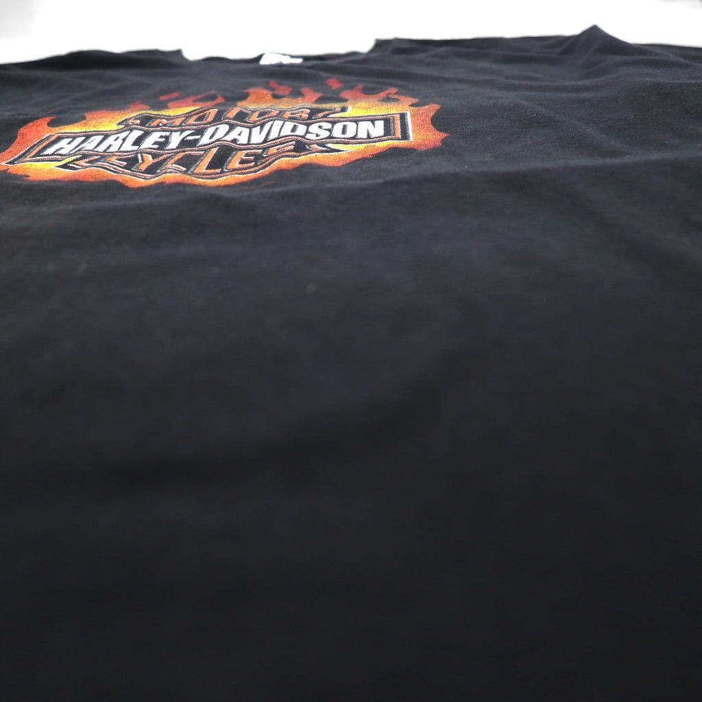 HARLEY DAVIDSON USA製 DELTA ボディ ファイヤーパターン Tシャツ 2XL ブラック ロゴプリント PRO WEIGHT