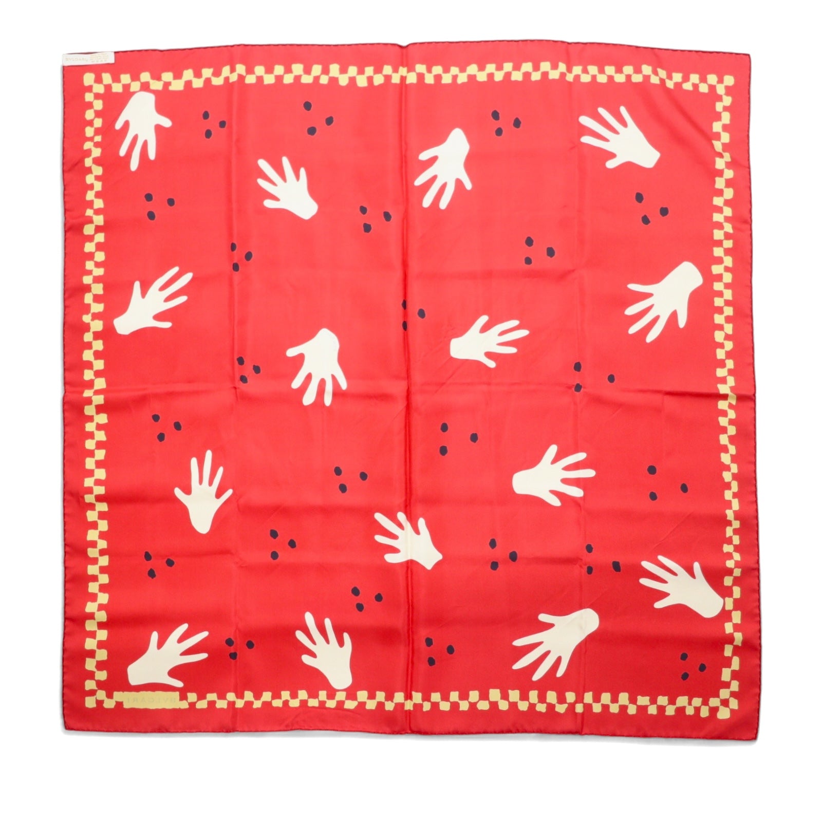 BVLGARI Italian Silk Scarf Red All-over Print Davide Pizzigoni Hand Motif