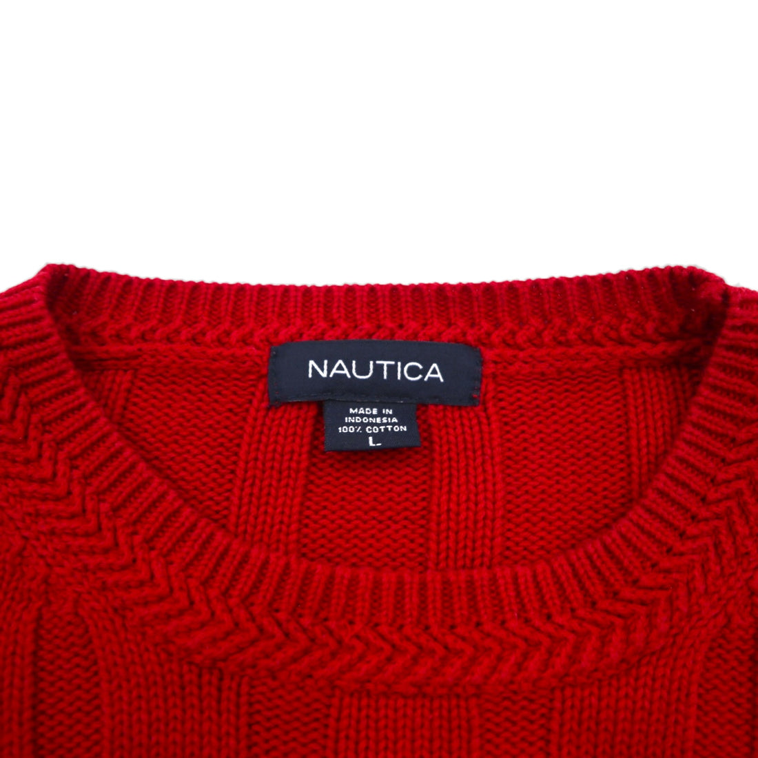 NAUTICA 90年代 ケーブル編み コットンニット セーター L レッド ローゲージ