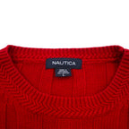NAUTICA 90年代 ケーブル編み コットンニット セーター L レッド ローゲージ