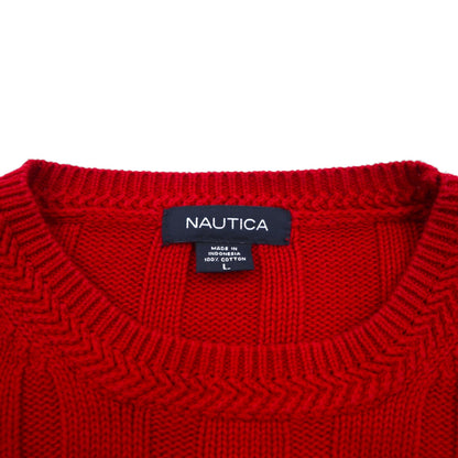 NAUTICA 90s Cable Knit Cotton Knit Sweater, Size L, Red, Low Gauge