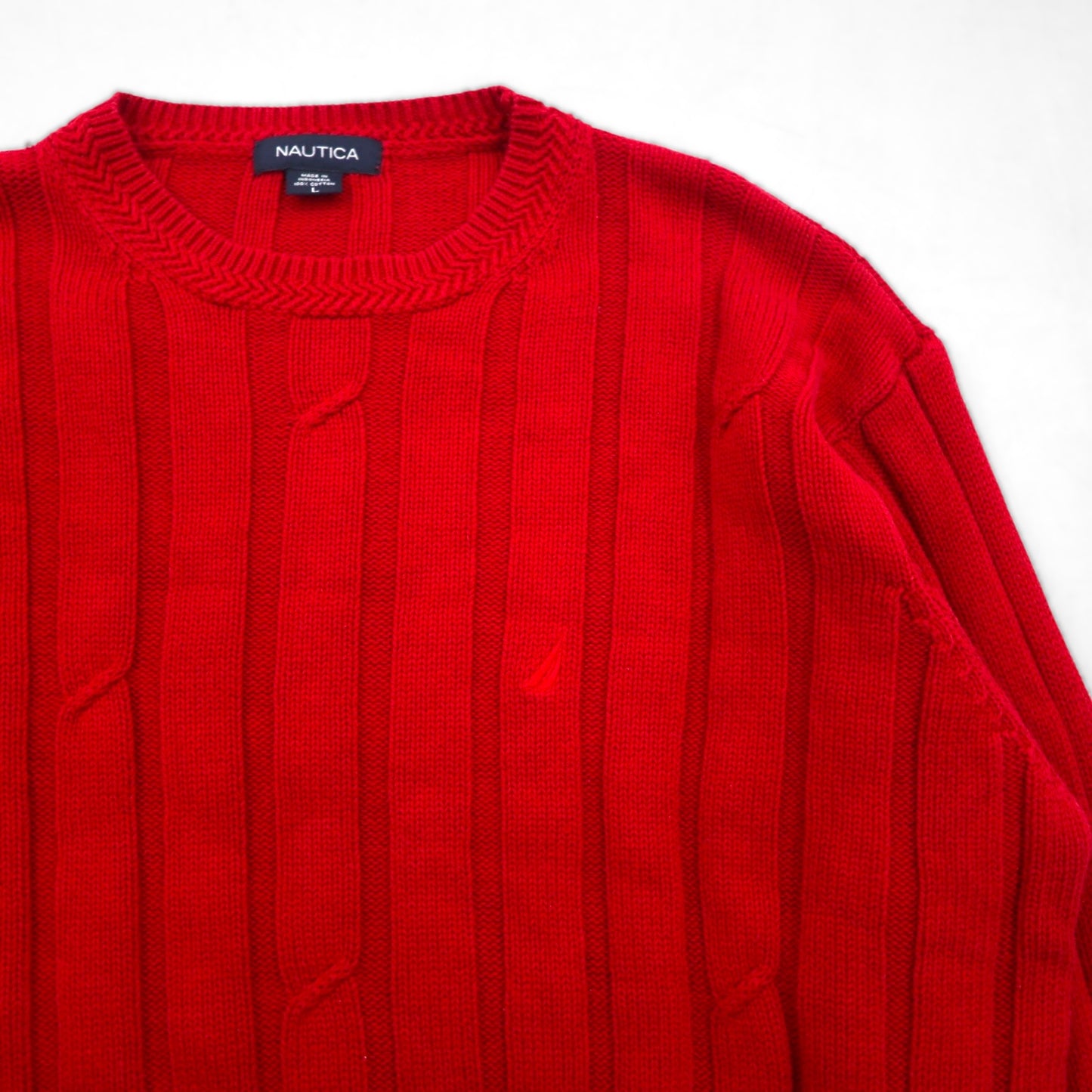 NAUTICA 90s Cable Knit Cotton Knit Sweater, Size L, Red, Low Gauge