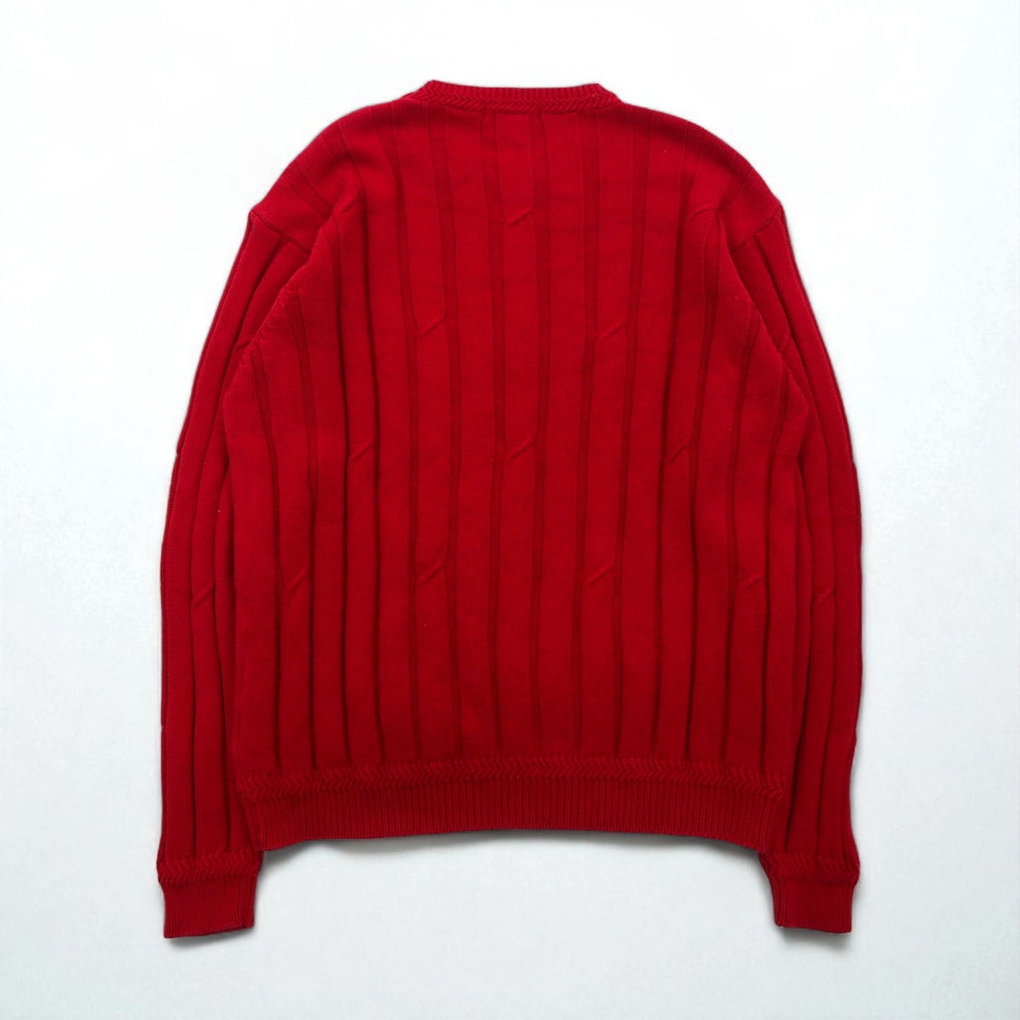 NAUTICA 90s Cable Knit Cotton Knit Sweater, Size L, Red, Low Gauge
