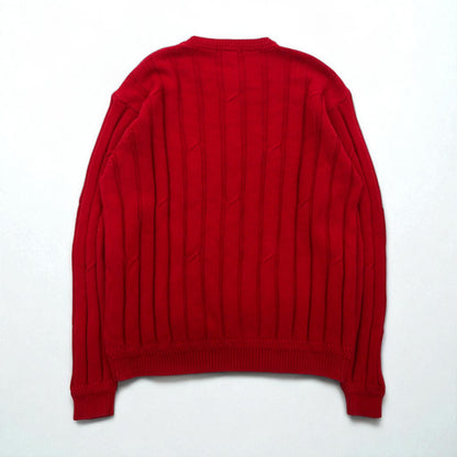 NAUTICA 90s Cable Knit Cotton Knit Sweater, Size L, Red, Low Gauge