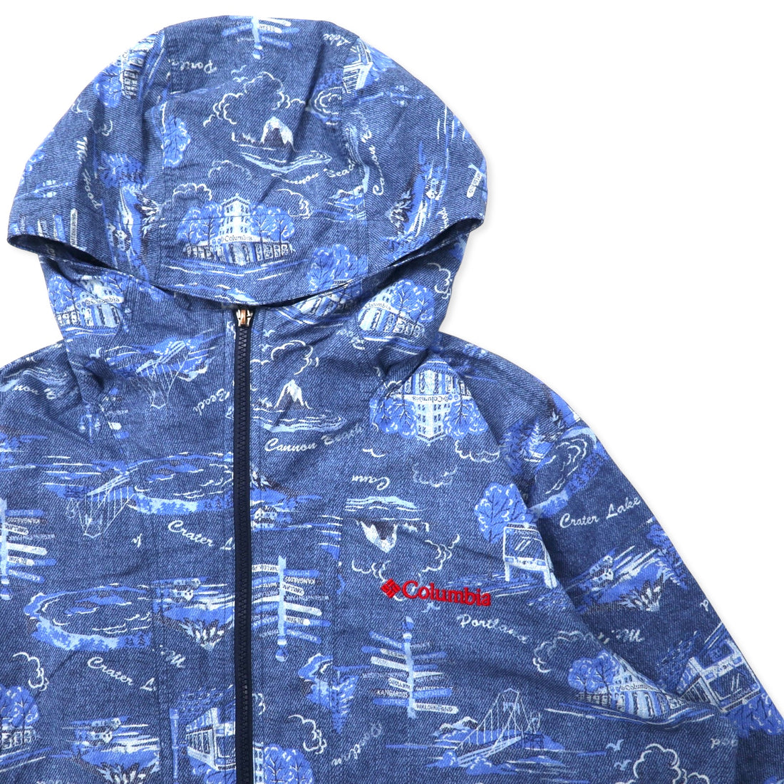Columbia Hazen Patterned Jacket XL Blue All Over Pattern Nylon Water Repellent Packable HAZEN PATTERNED JACKET PM3728