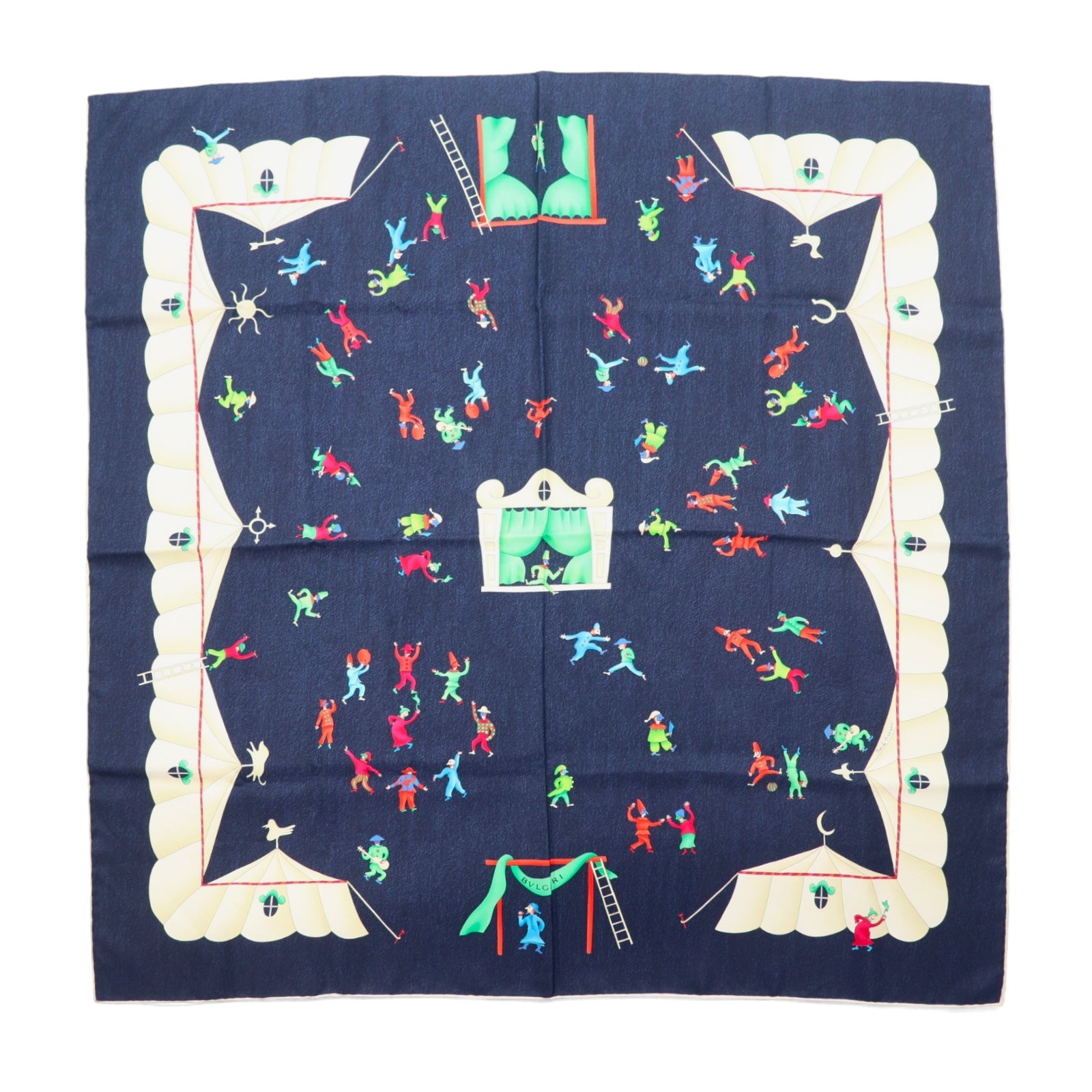 日本然リトテ-古着オンライン-BVLGARI イタリア製 シルク スカーフ ネイビー 総柄 davide pizzigoni-BVLGARI Italy Made Silk Scarf Navy patterned davide pizzigoni