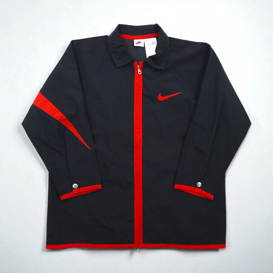 NIKE 90s Silver Tag Nylon Jacket Jersey Size M Black with Big Swoosh
